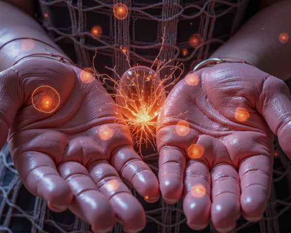 Glowing Orb Held by Hands with Sparkling Energy