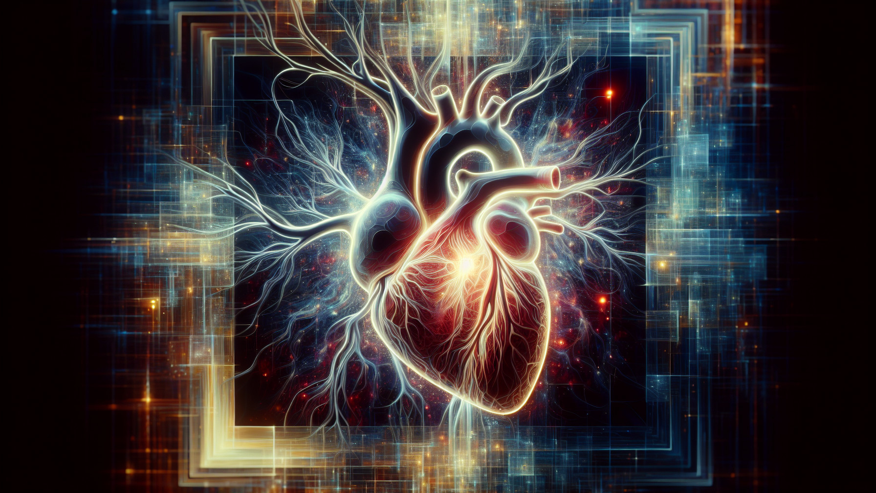 Glowing Human Heart Surrounded by Pulsating Veins