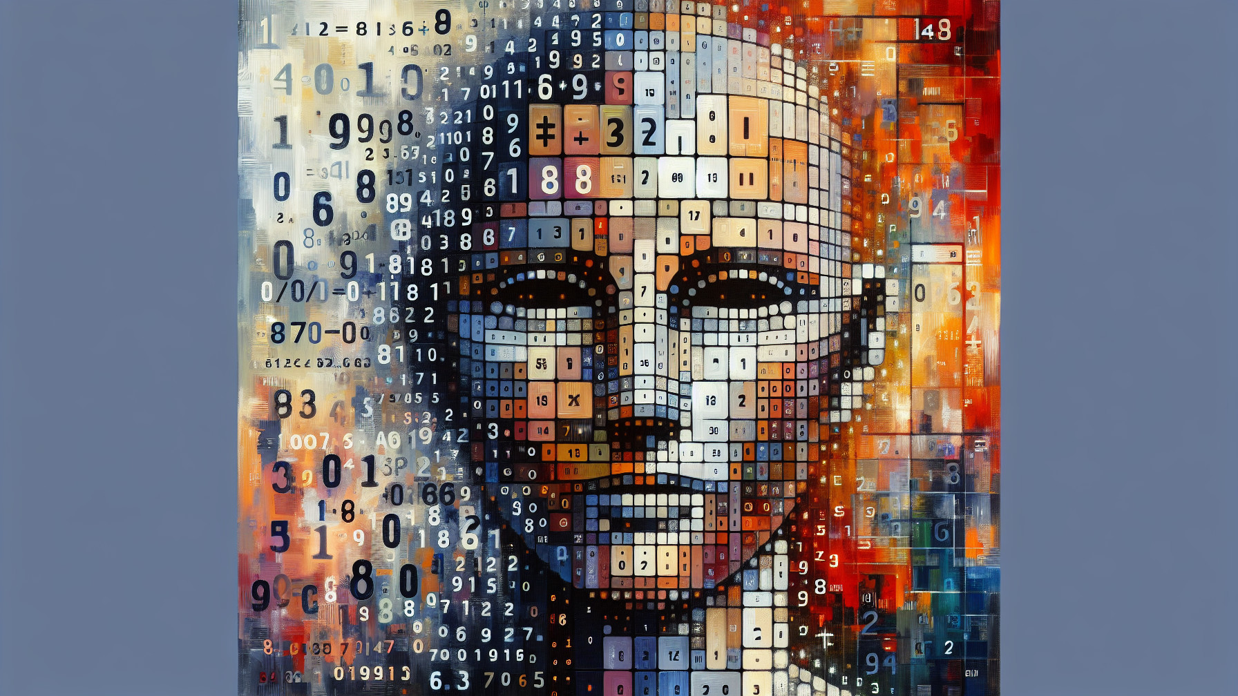 Abstract Mosaic of a Human Face with Numbers and Symbols