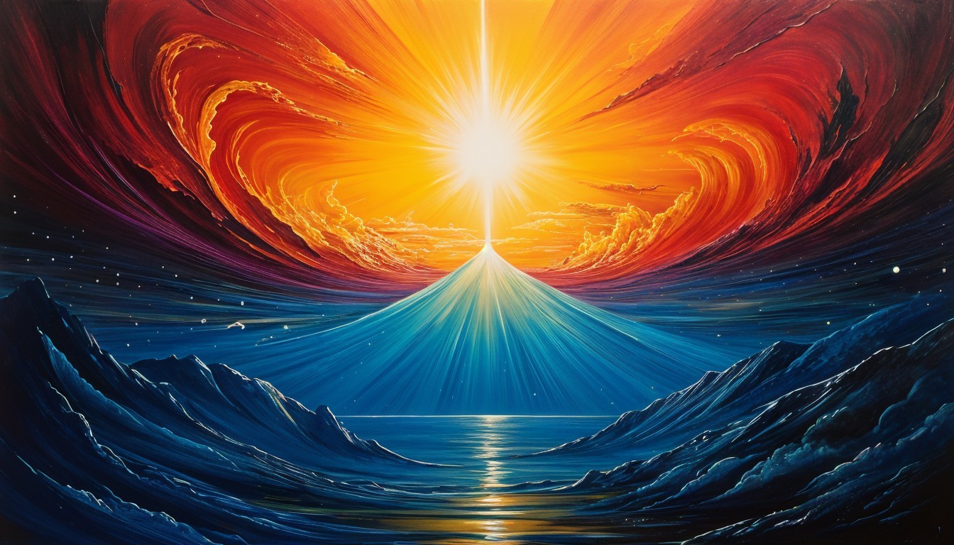 Vibrant Cosmic Scene with Sun and Dramatic Sky