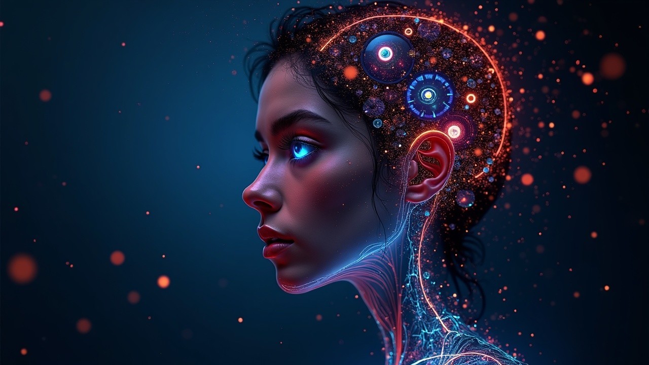 Profile of a Woman with Glowing Cosmic Patterns