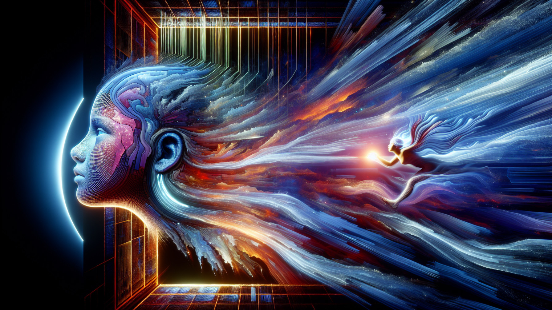 Surreal Ethereal Face Emerging from a Futuristic Portal