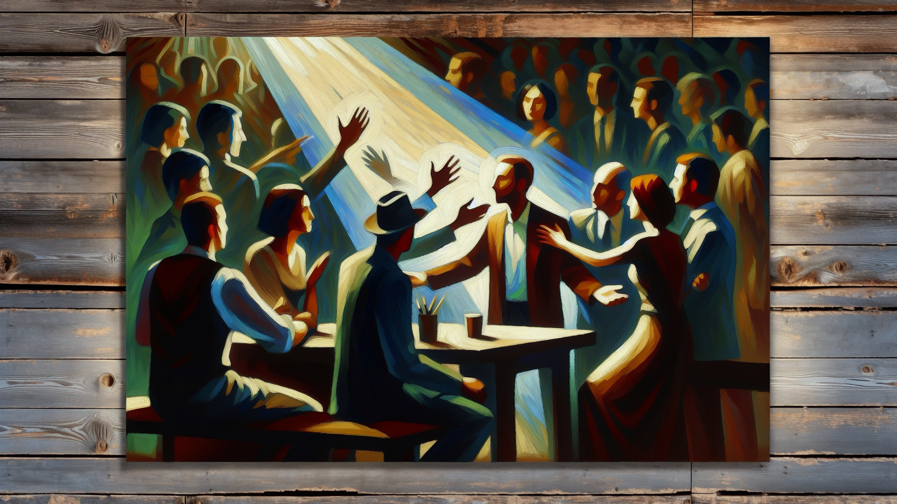 Gathering Around a Table in Bold Abstract Colors