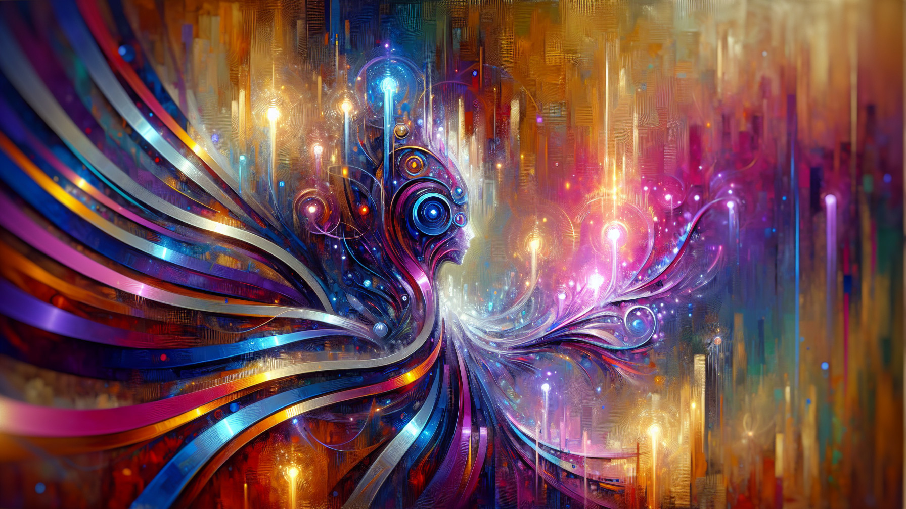 Vibrant Abstract Illustration with Flowing Figure and Colors
