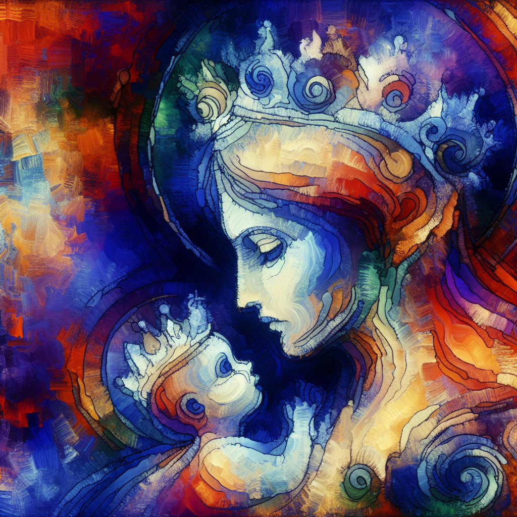 Mother and child in crowns with vibrant background