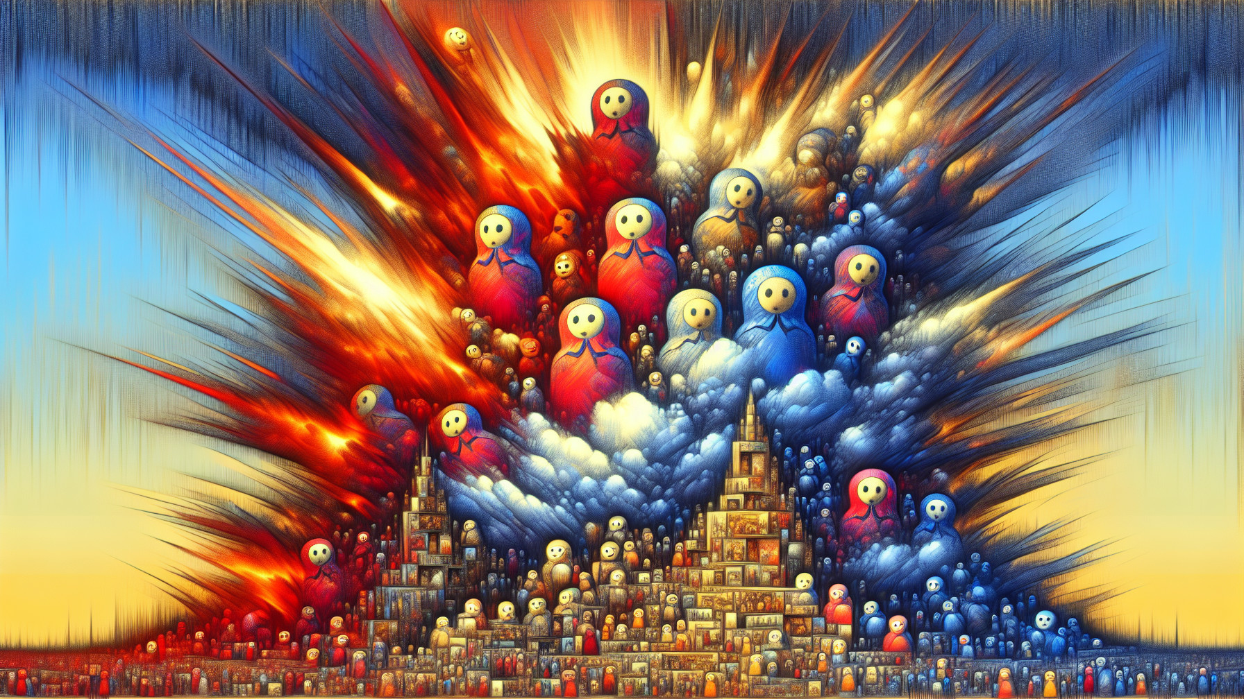 Vibrant Dreamlike Landscape with Colorful Figures
