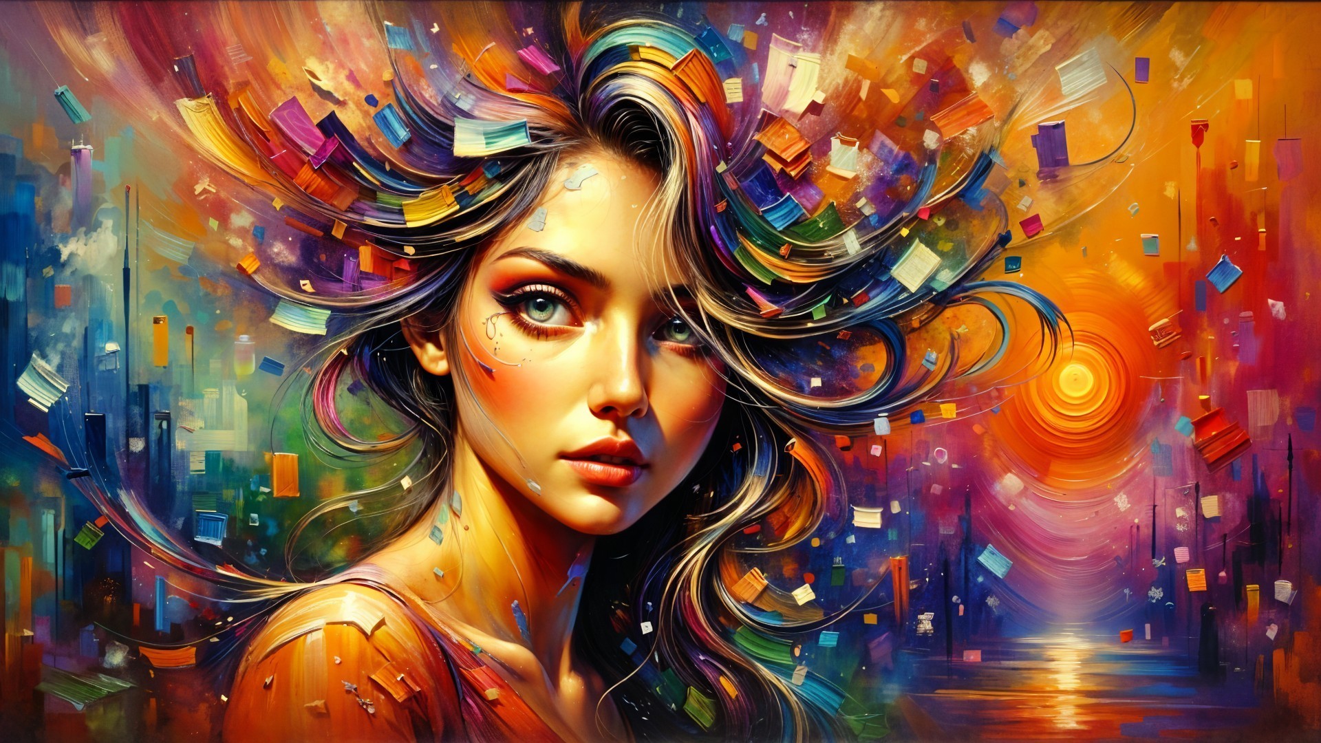 Vibrant Portrait of Woman with Colorful Background