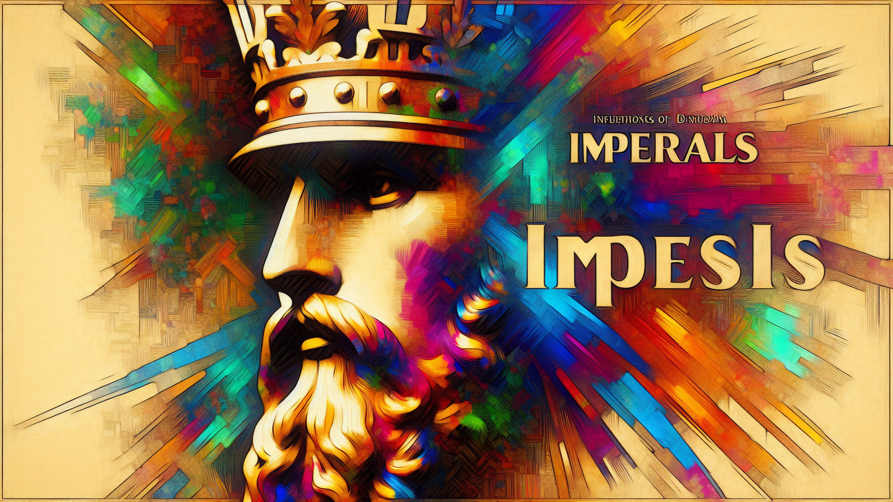 Colorful Regal Figure with Crown and Abstract Background