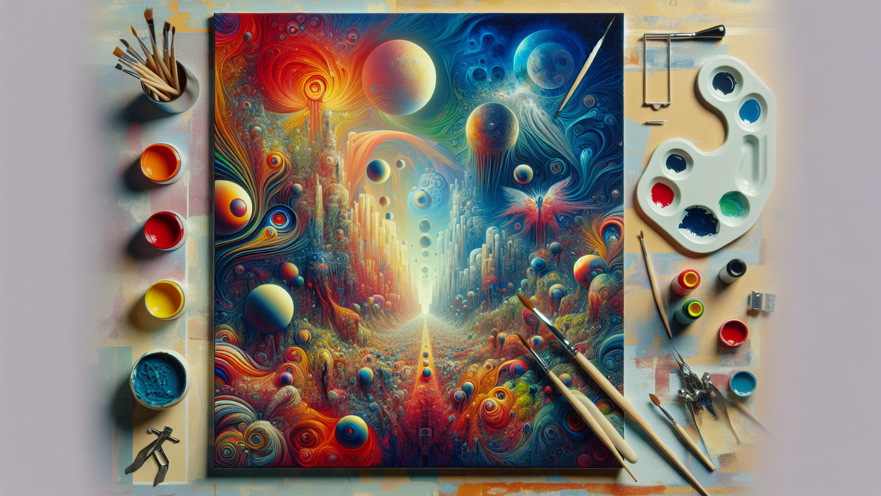 Vibrant Abstract Cosmic Landscape with Colorful Spheres