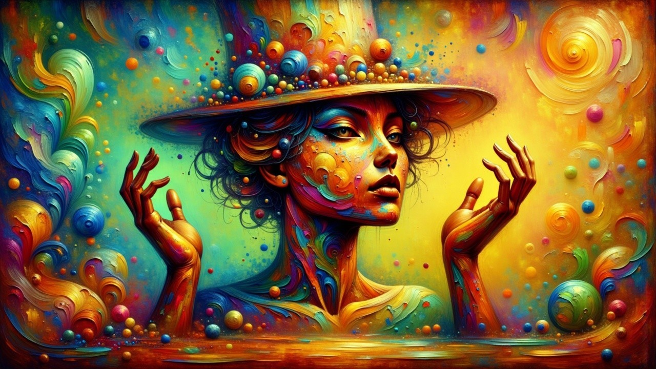 Abstract Portrait of a Woman in Colorful Hat