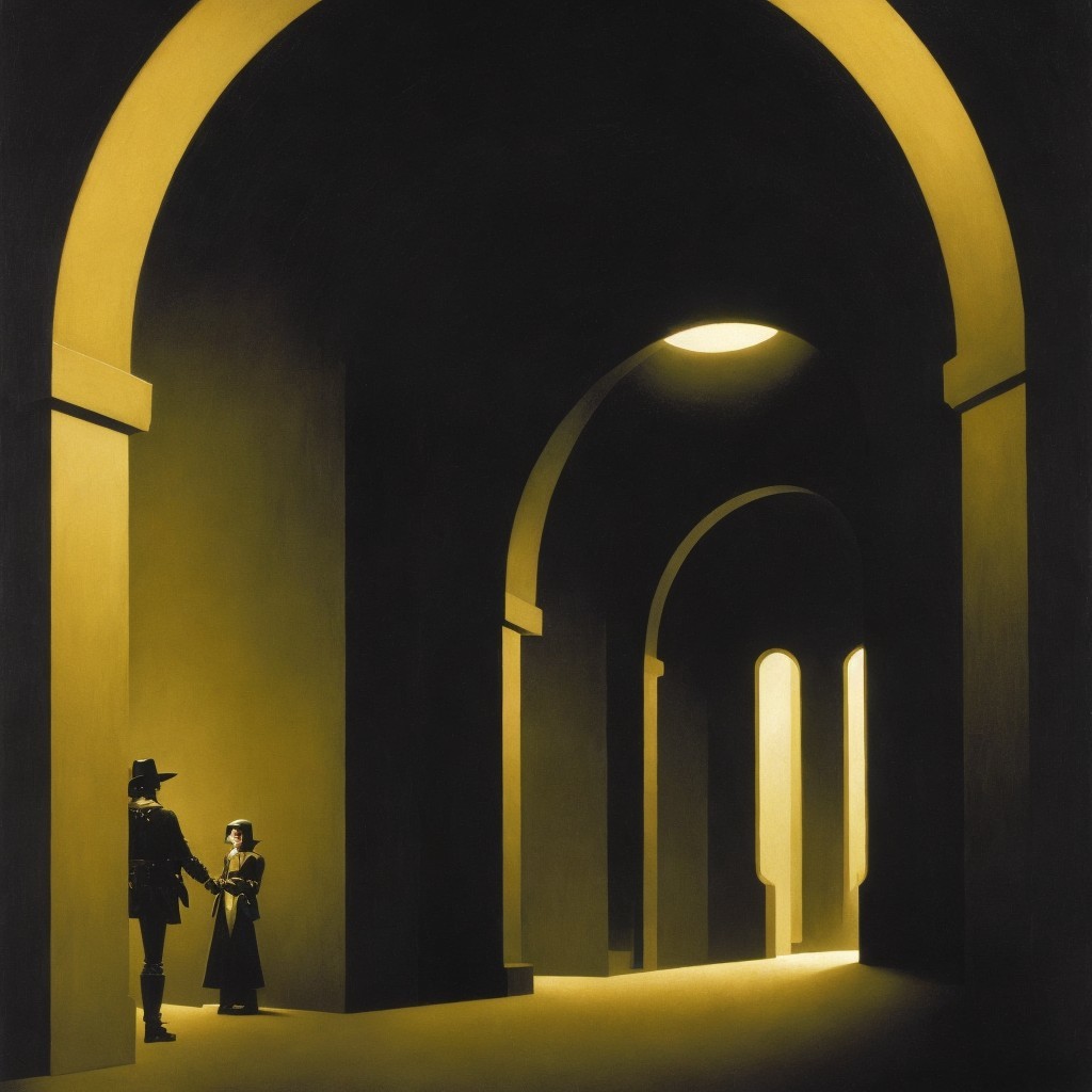 Dimly Lit Grand Architectural Space with Figures