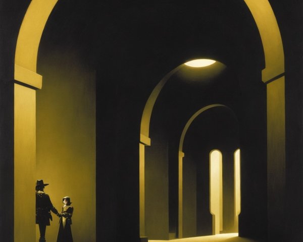 Dimly Lit Grand Architectural Space with Figures