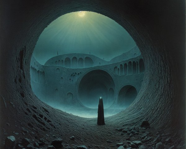 Cavernous Space with Ethereal Light and Shadows