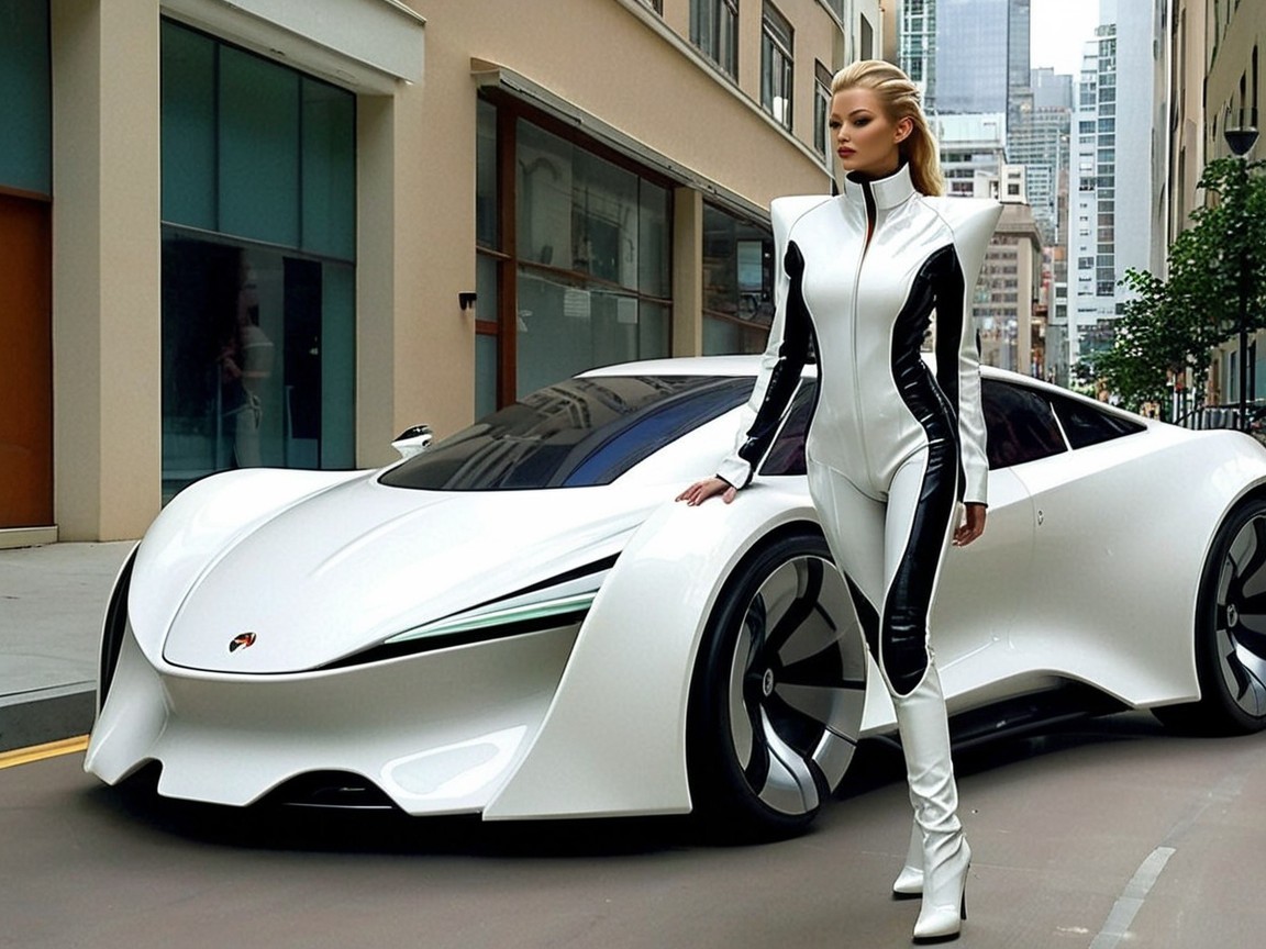 Futuristic Concept Car with High-Tech Model in Urban Setting