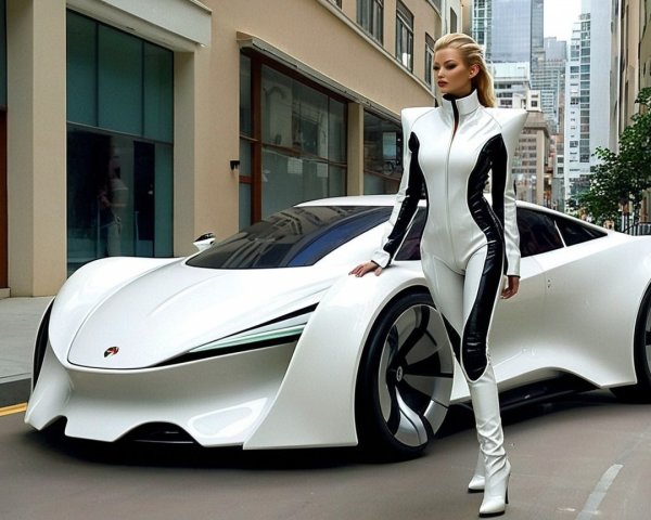 Futuristic Concept Car with High-Tech Model in Urban Setting