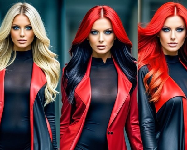 Model Showcasing Three Hair Colors and Bold Outfit