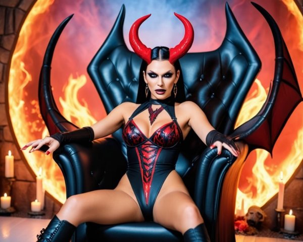 Gothic Figure in Throne with Red and Black Costume