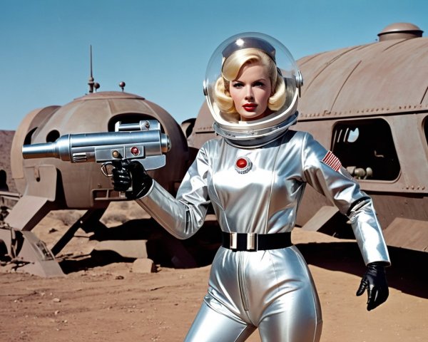 Futuristic Scene with Glamorous Woman in Space Suit