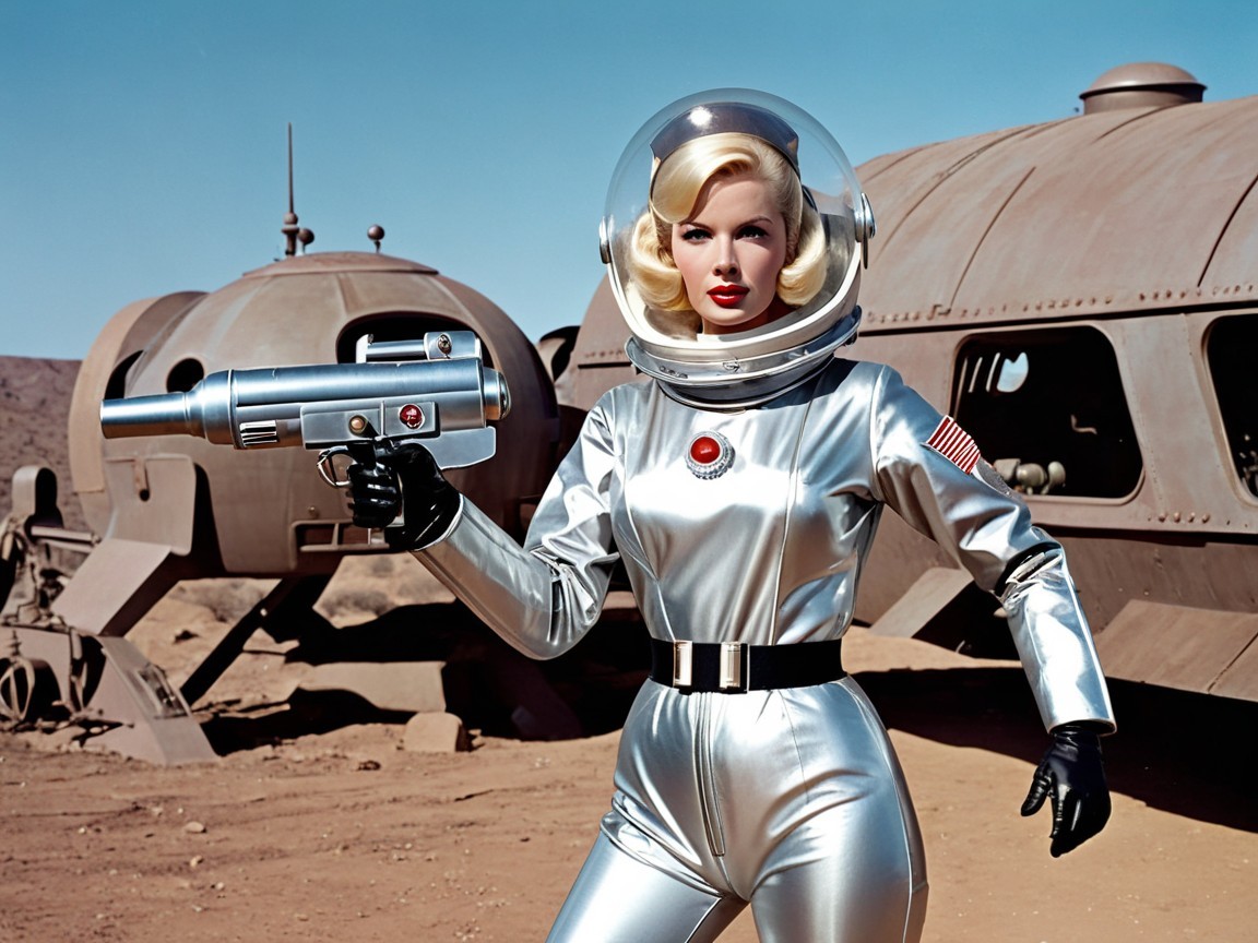 Futuristic Scene with Glamorous Woman in Space Suit