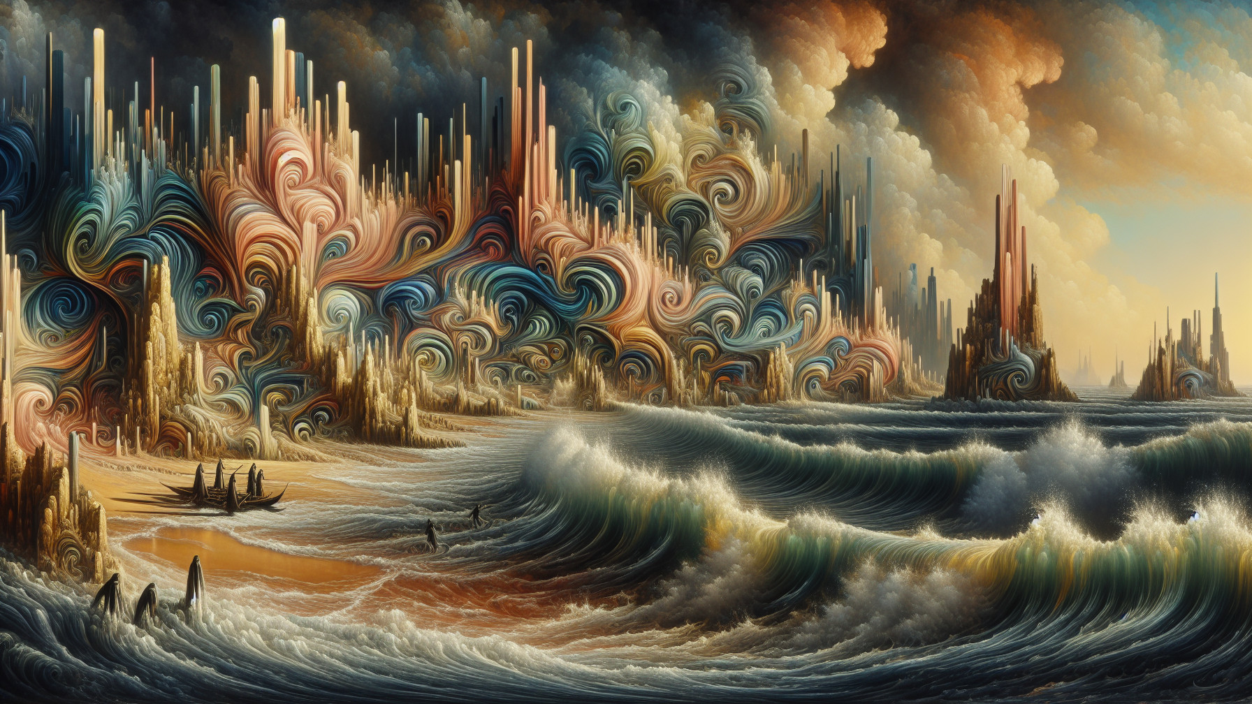 Surreal Landscape with Vibrant Colors and Waves