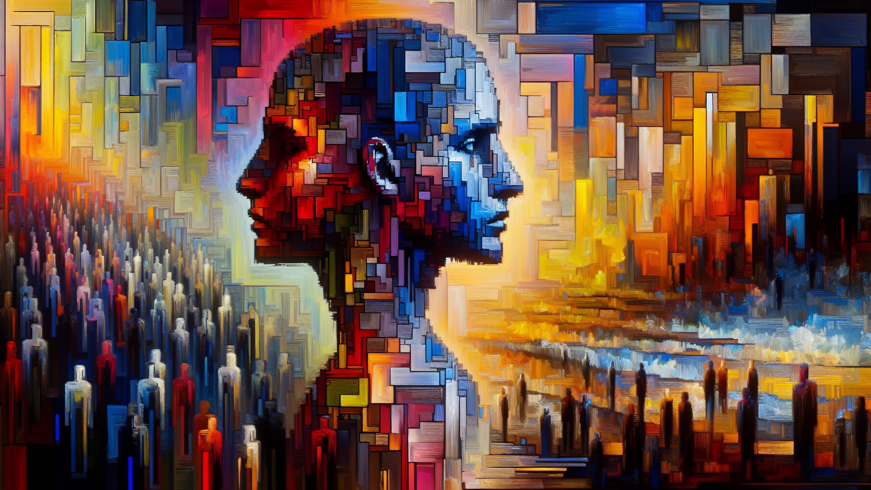 Stylized Human Faces in Vibrant Fragmented Colors