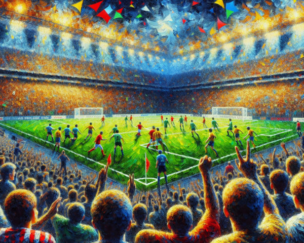 Vibrant Soccer Match in Packed Stadium with Fans