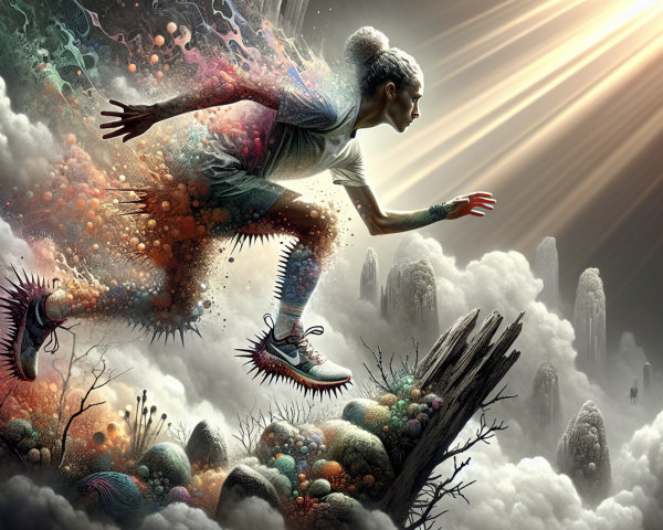 Dynamic Runner in Surreal Colorful Landscape