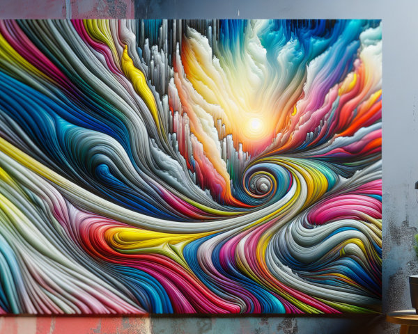 Vibrant Abstract Artwork with Colorful Swirling Waves