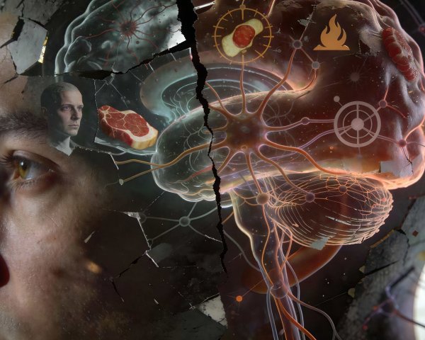 Cracked Profile of a Man's Face with Brain Imagery