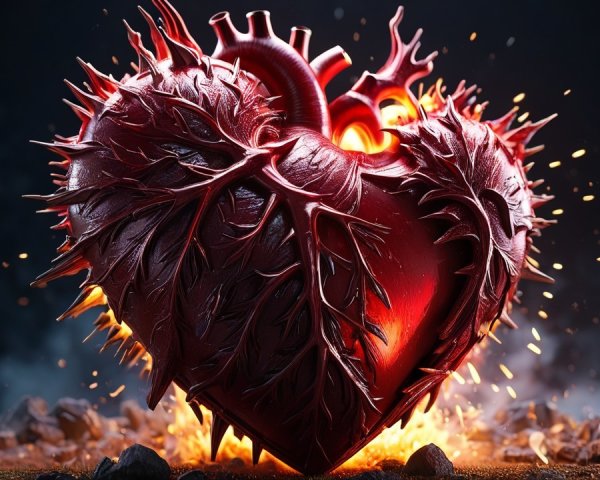 Anatomical Heart Illustration with Fantastical Design