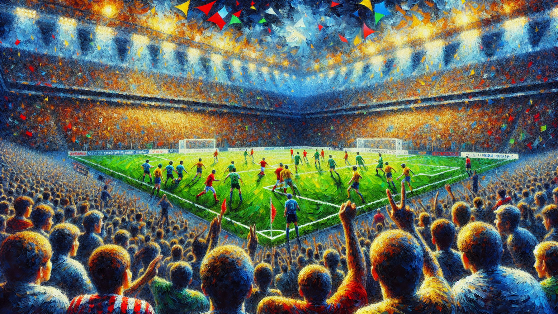 Vibrant Soccer Match in Packed Stadium with Fans