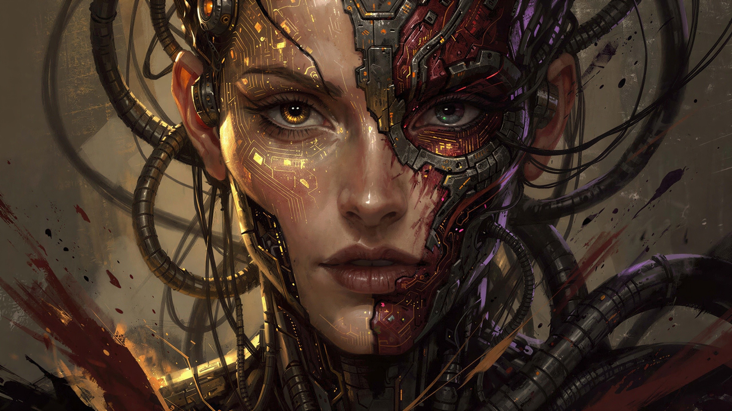 Detailed Digital Painting of a Cyberpunk Woman's Face
