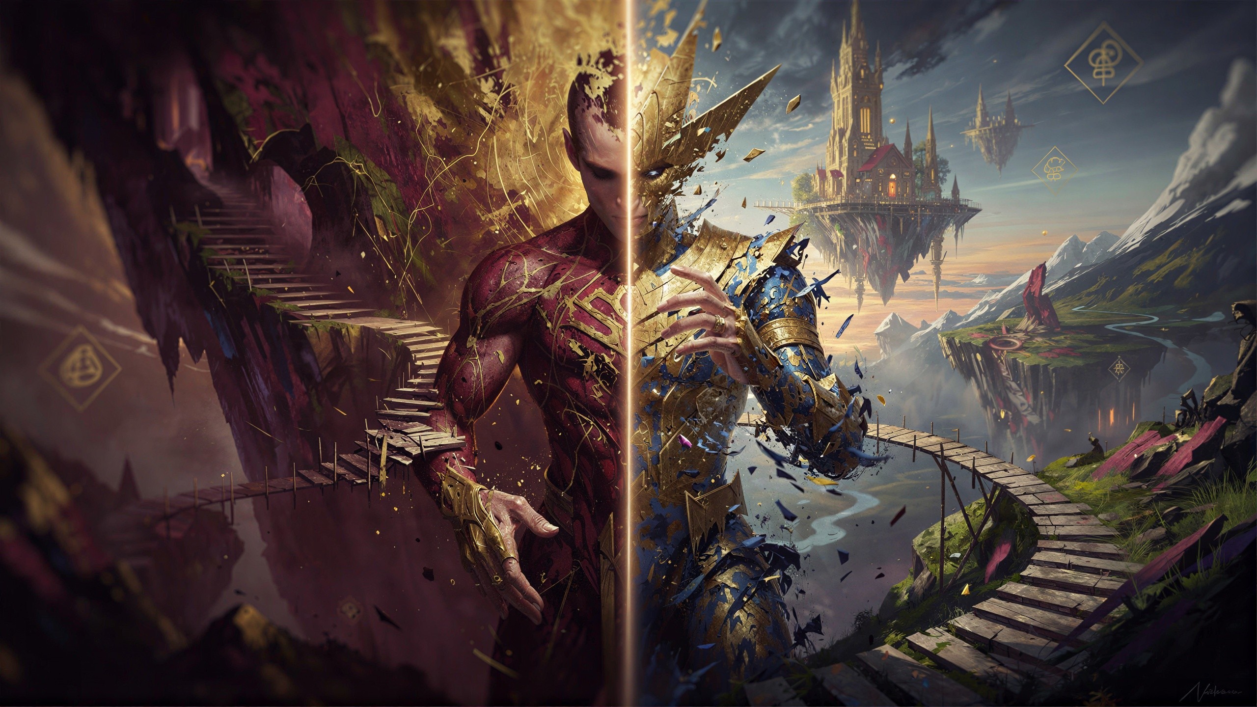 Split Male Figure in Contrasting Color Palettes