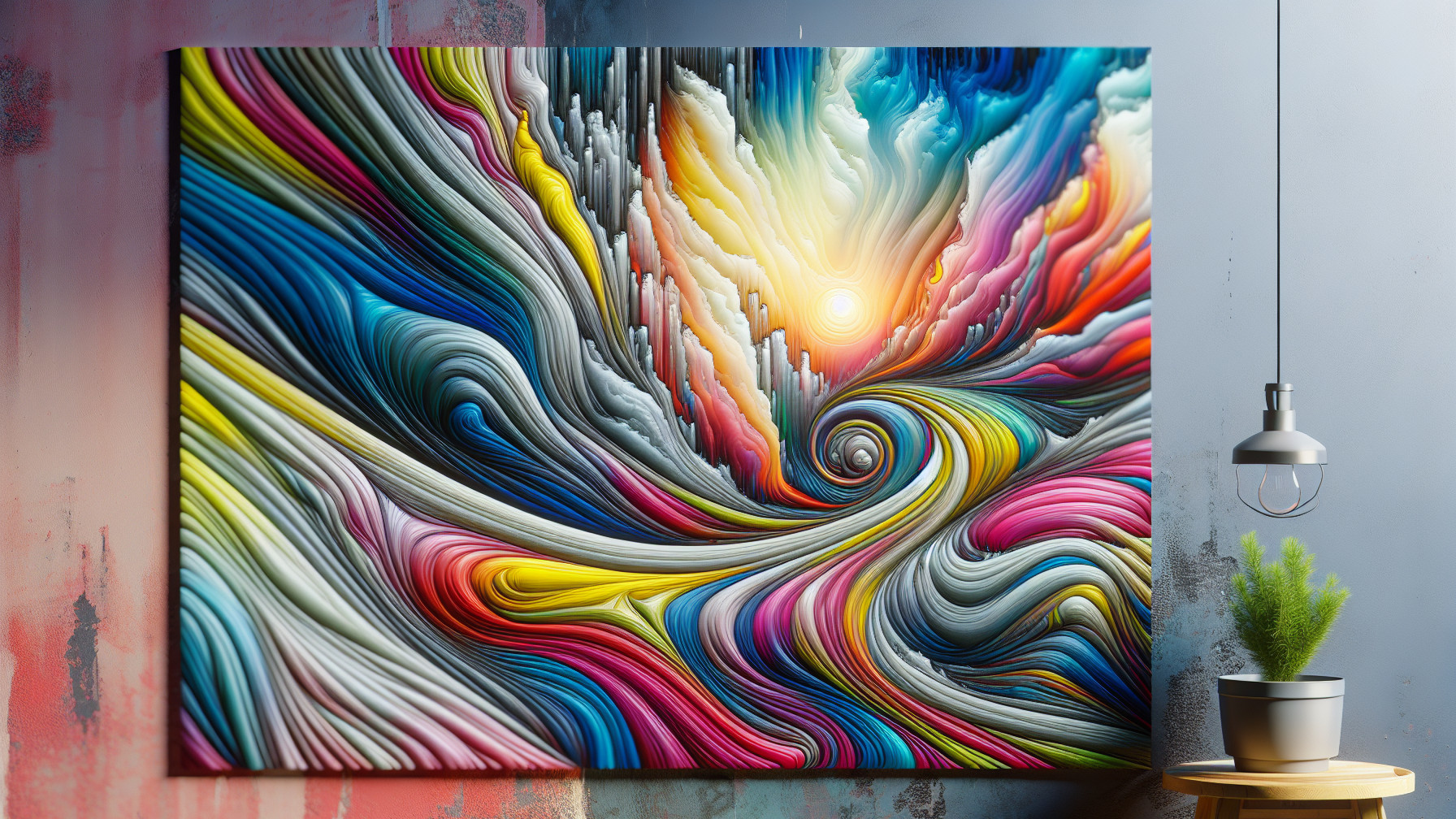Vibrant Abstract Artwork with Colorful Swirling Waves