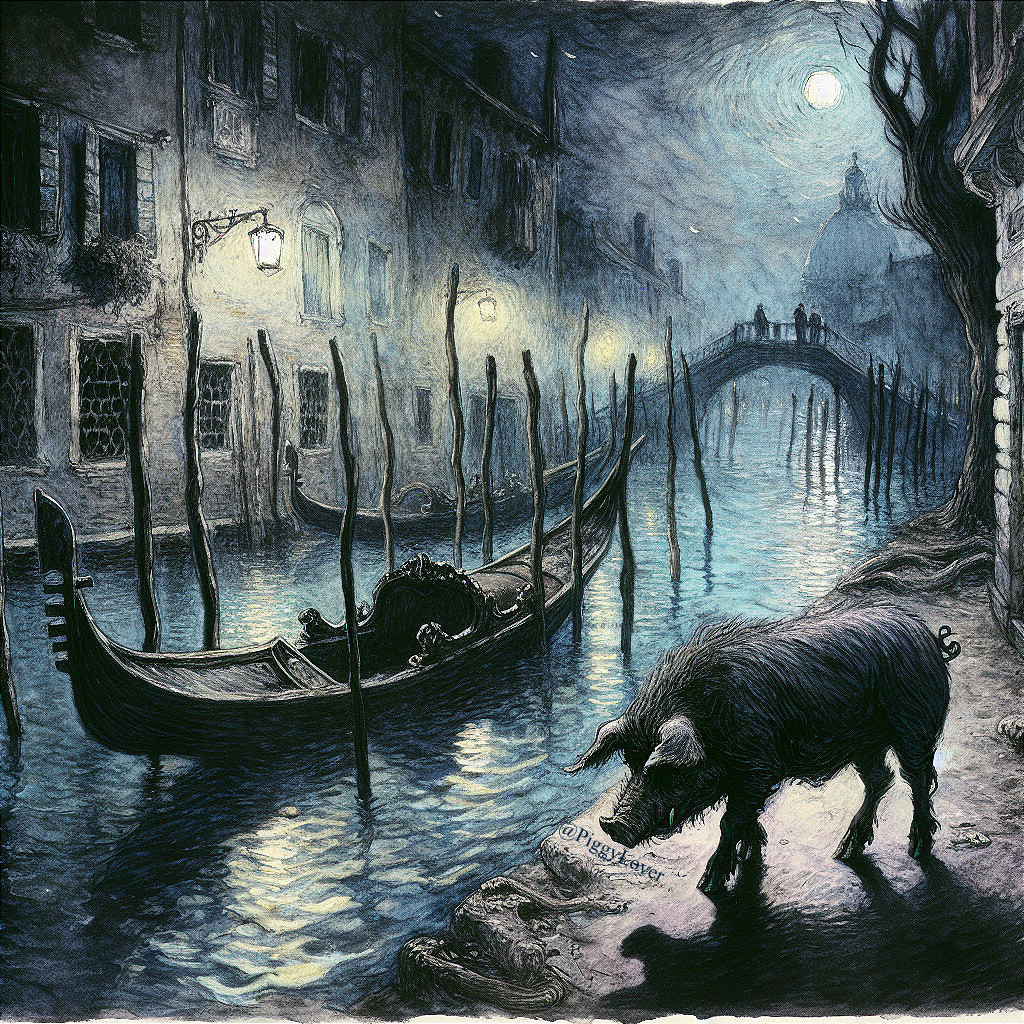 Tranquil Italian Canal Scene at Night with Gondola