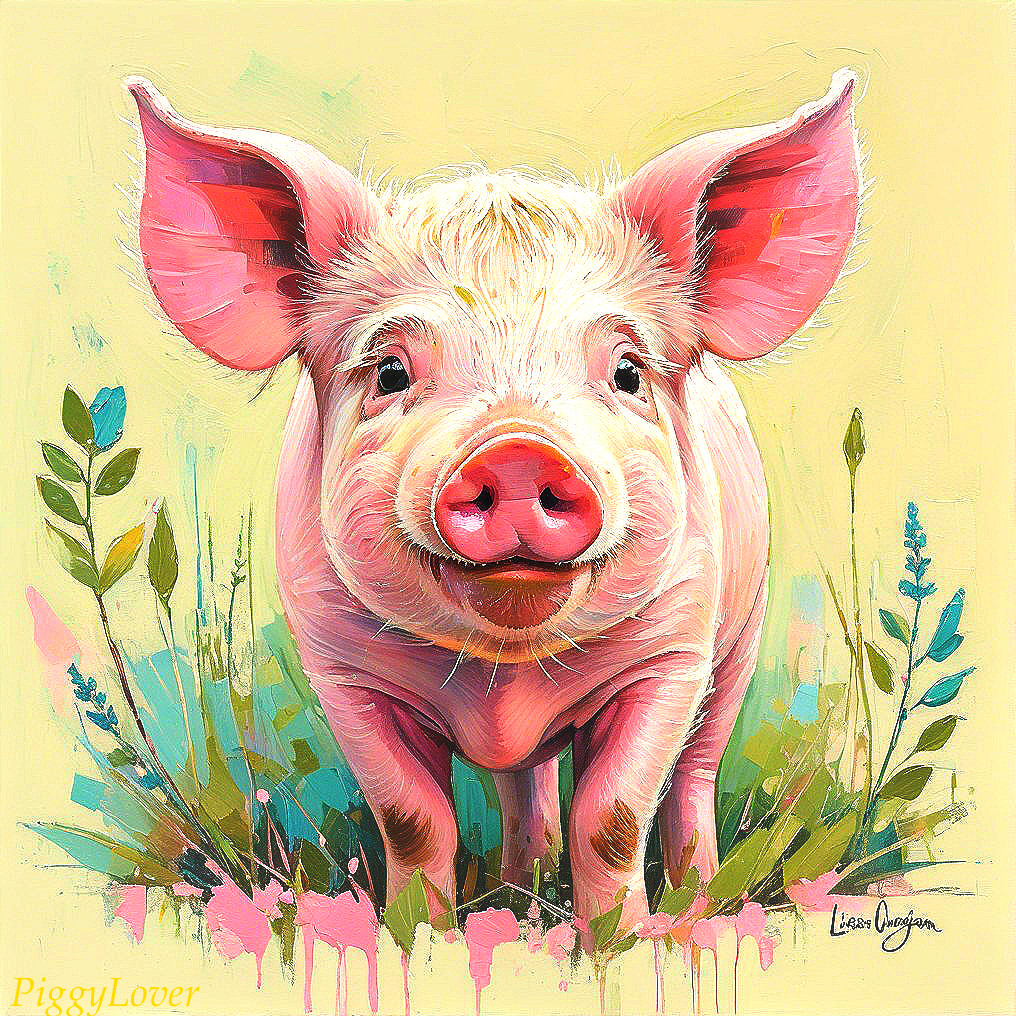 Cheerful Piglet in Colorful Wildflower Scene