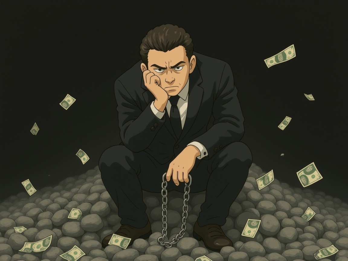 Man in Suit on Stones Reflects on Wealth and Freedom