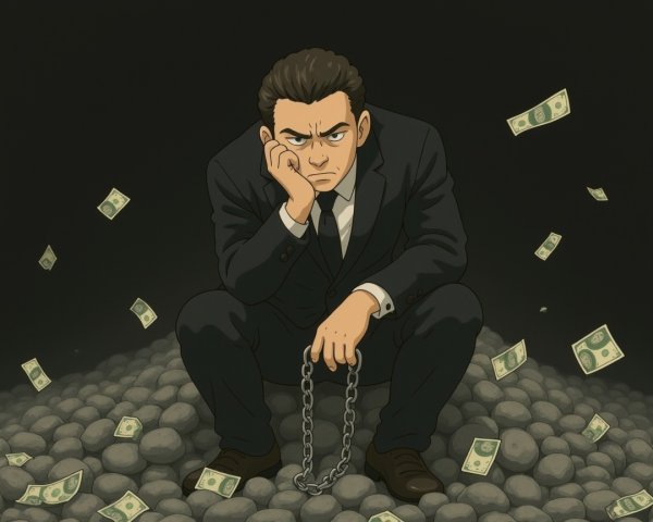 Man in Suit on Stones Reflects on Wealth and Freedom