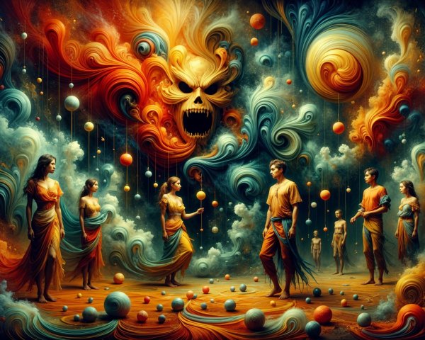 Cosmic Scene with Figures and Celestial Elements