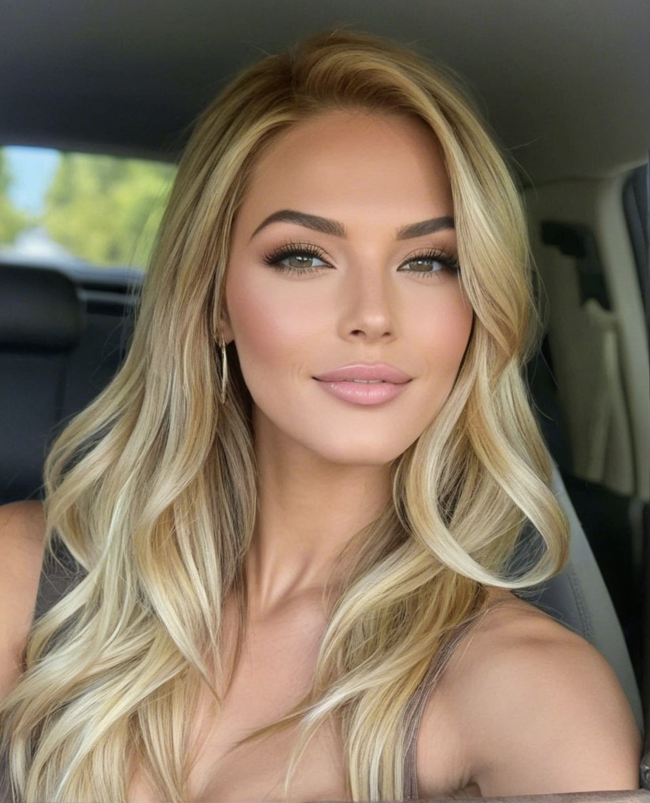 Close-up Selfie of Woman with Blonde Hair and Makeup