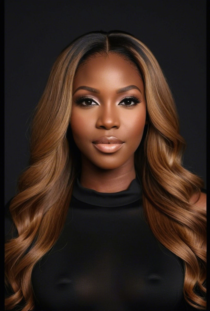 Portrait of a woman with flowing caramel hair and glow