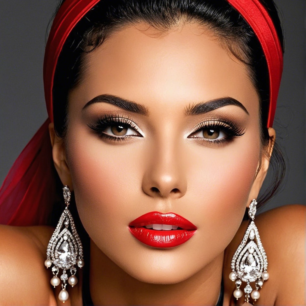 Close-up of a woman with dramatic makeup and earrings
