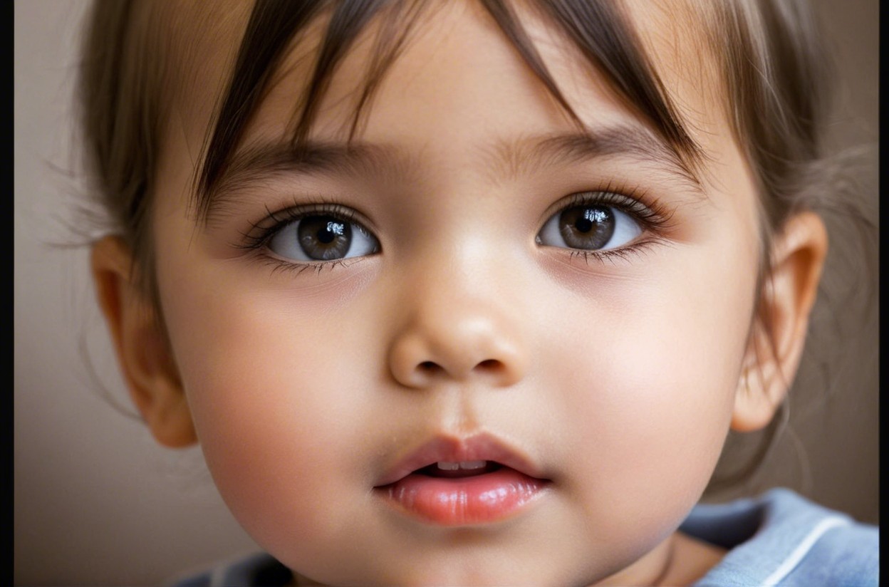 Close-up Portrait of a Young Child with Brown Eyes