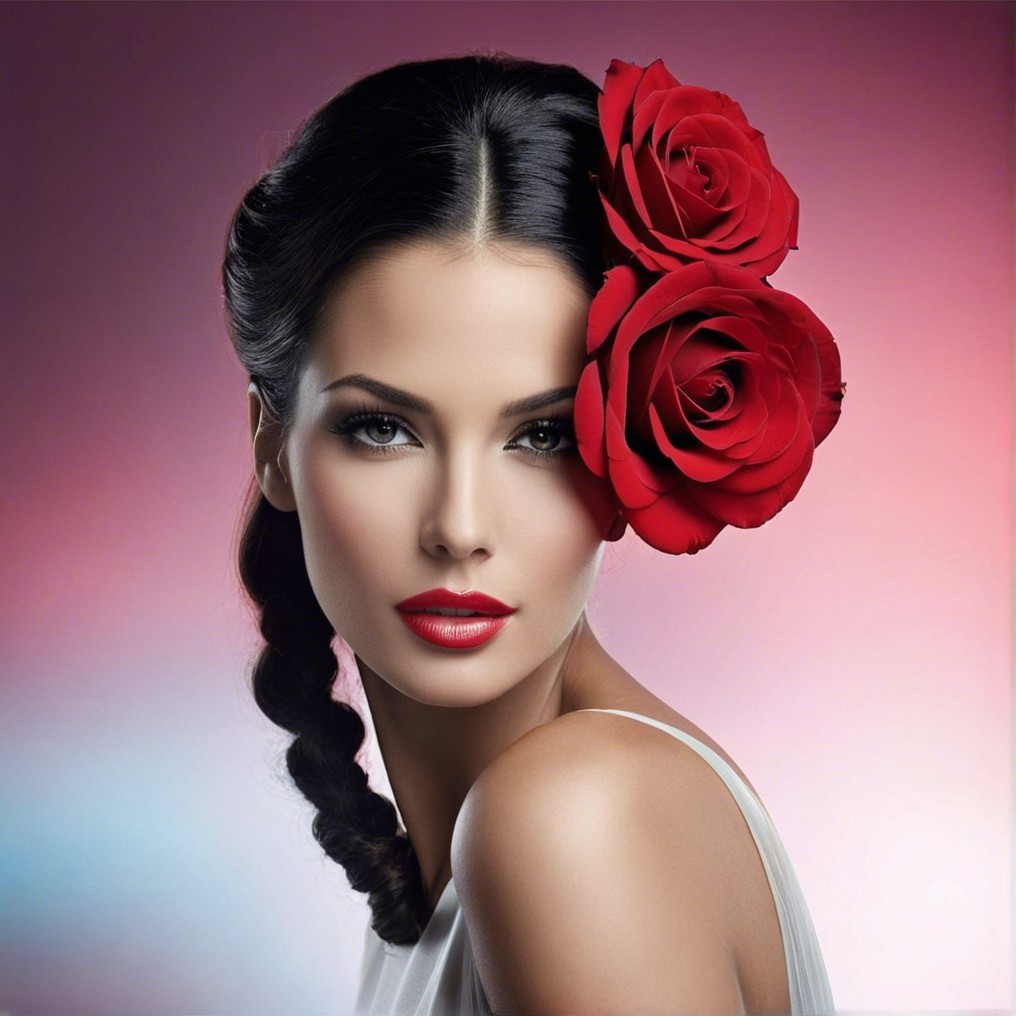 Woman with Braid and Red Roses in Elegant Setting