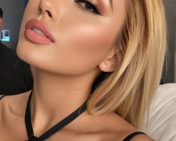 Close-up of a woman with flawless makeup and blond hair
