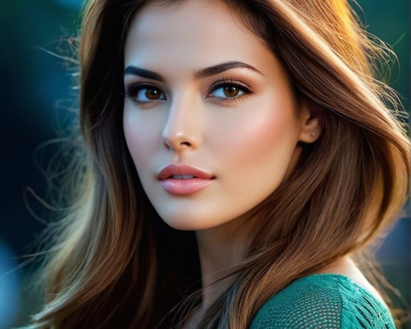 Close-up Portrait of a Young Woman with Brown Hair