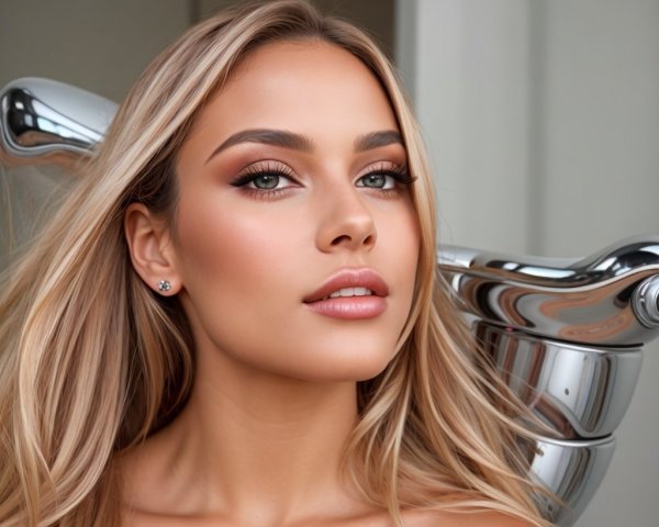 Portrait of a young woman with blonde hair and soft makeup