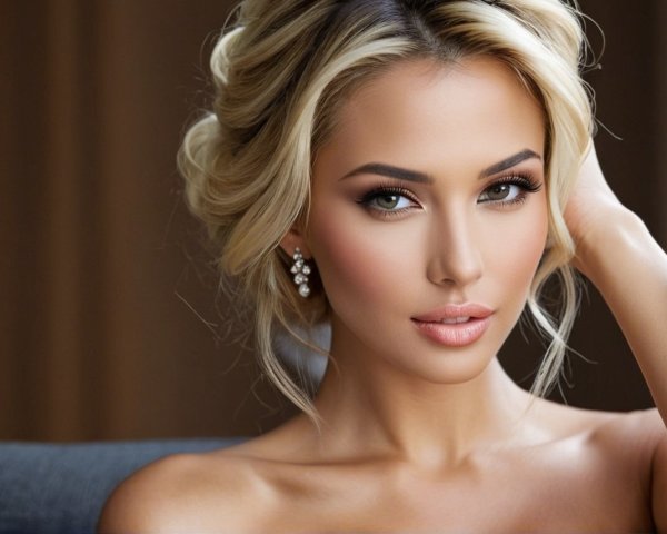 Elegant Portrait of a Woman with Blonde Hair and Green Eyes