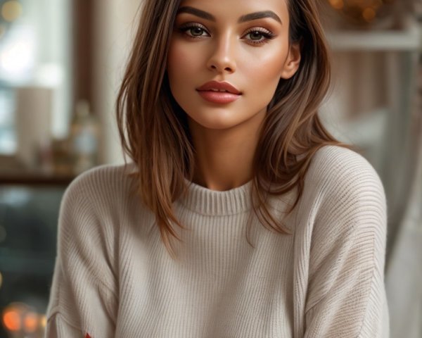 Woman with Brown Hair in Cozy Indoor Setting