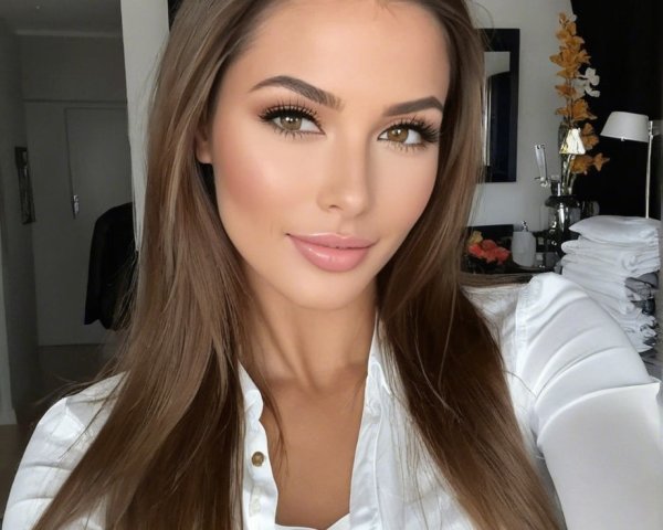 Close-Up Selfie of Woman in Chic White Shirt